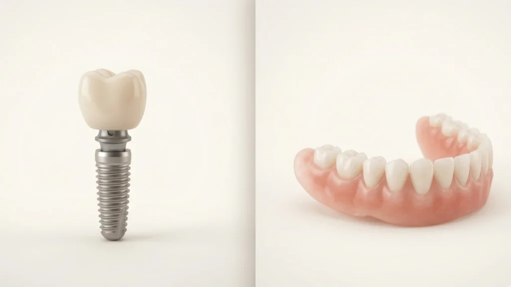 Dental implants vs dentures comparison showing both tooth replacement options at Dentique Dental Care