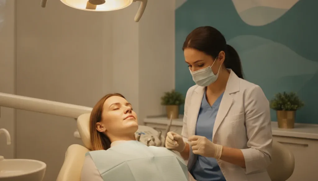 Cleanings, Explained Without the Jargon 2 - Dentique Dental Care Woman relaxed in a dental chair before a cleaning
