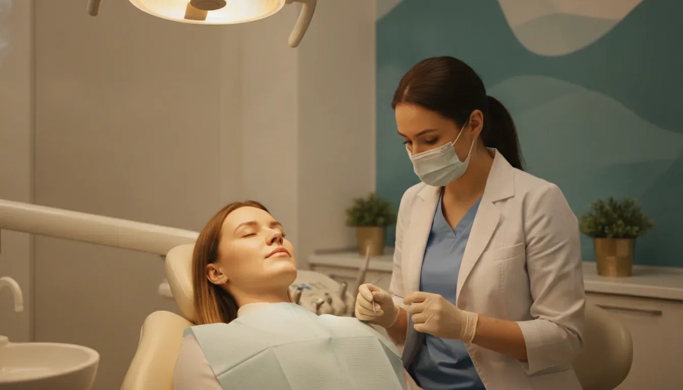 Woman relaxed in a dental chair before a cleaning