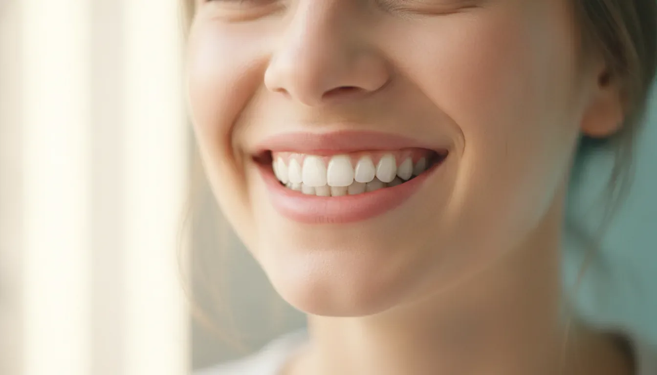 Close-up of a woman smiling with white teeth