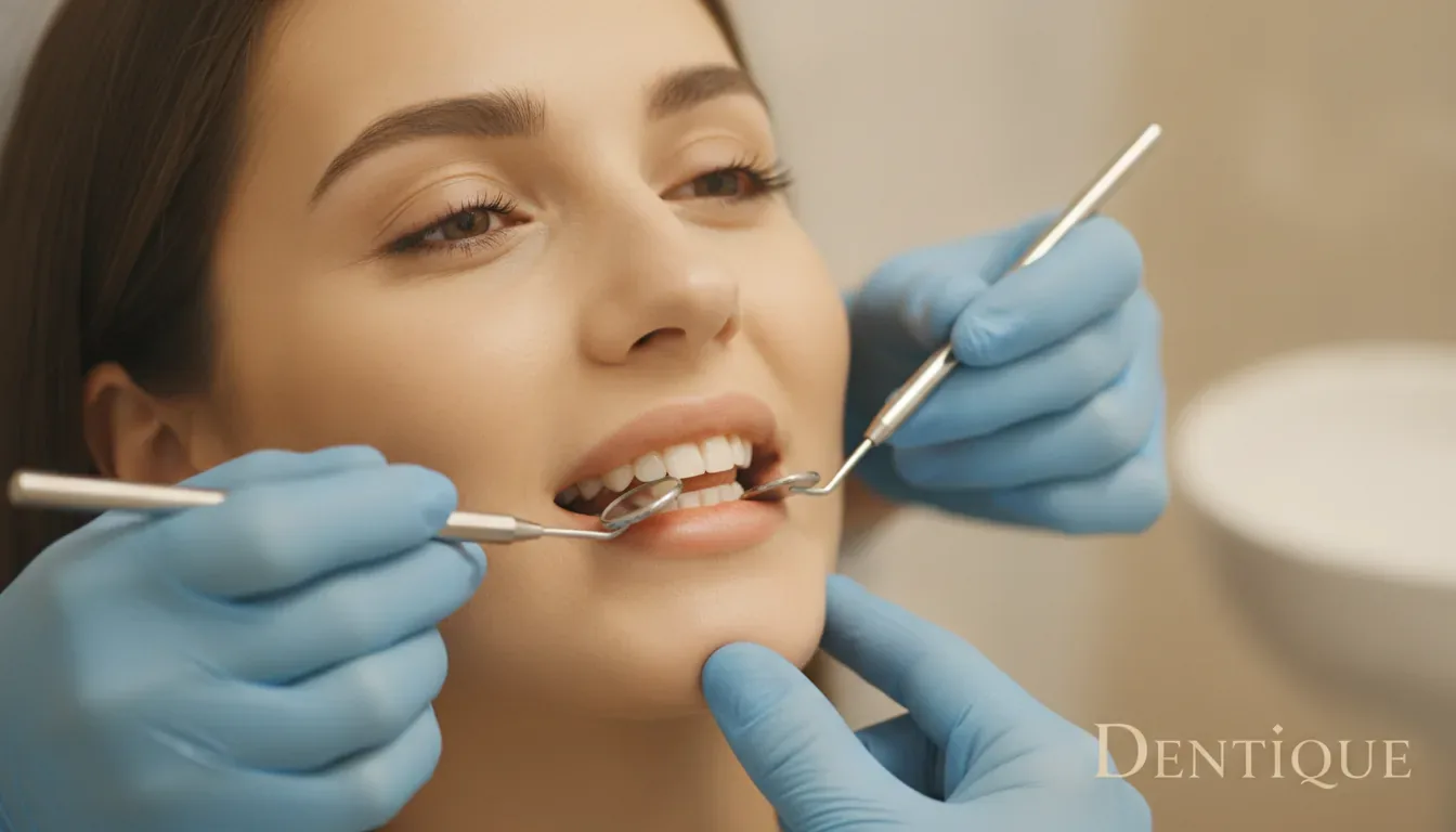 Dentist examining a patient's teeth with dental instruments during a wisdom teeth consultation