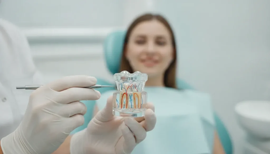 Dentist explaining wisdom tooth anatomy