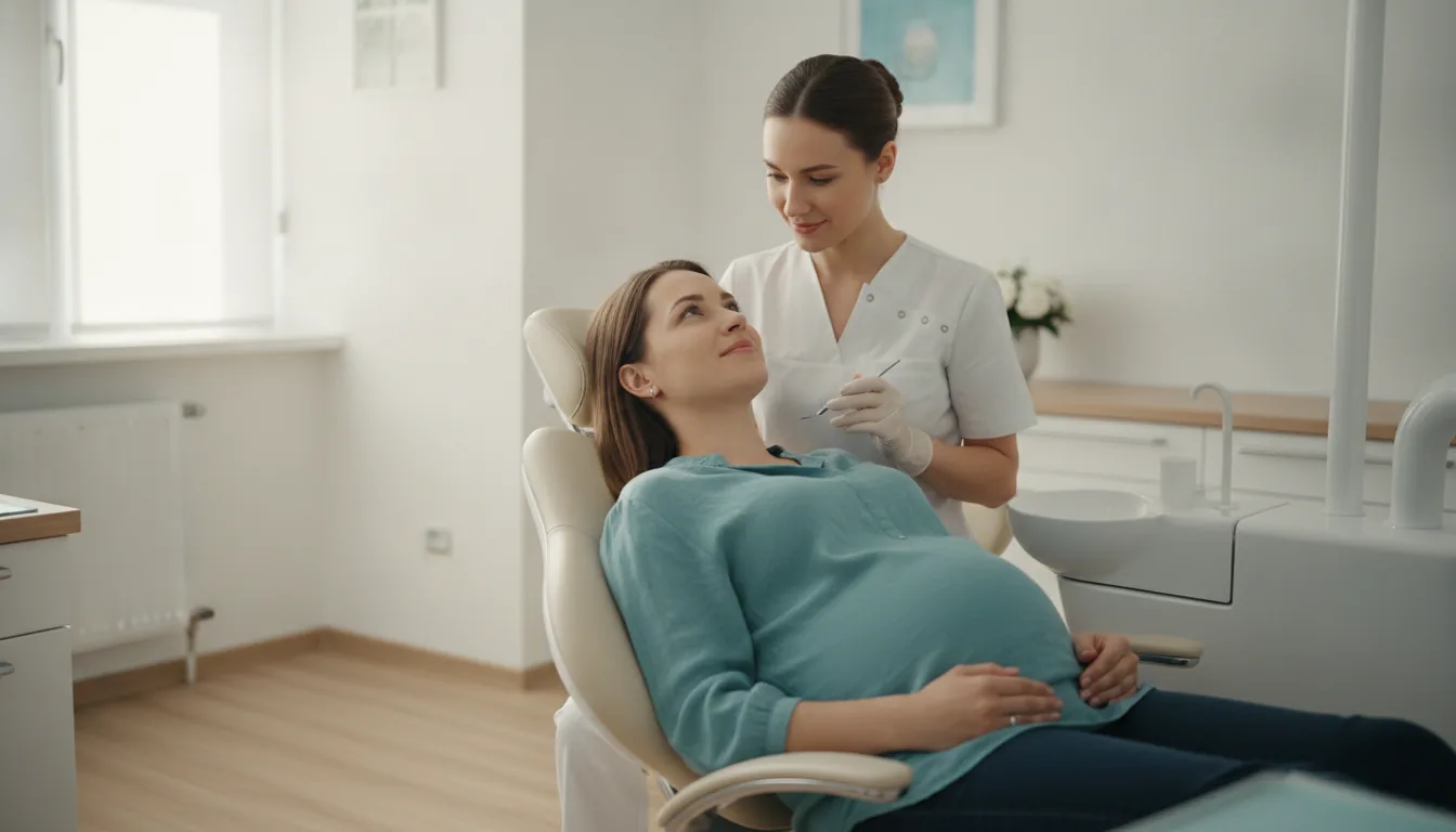 Pregnant woman receiving dental care